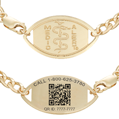 QR Code Figaro Medical ID Bracelet 14K Gold